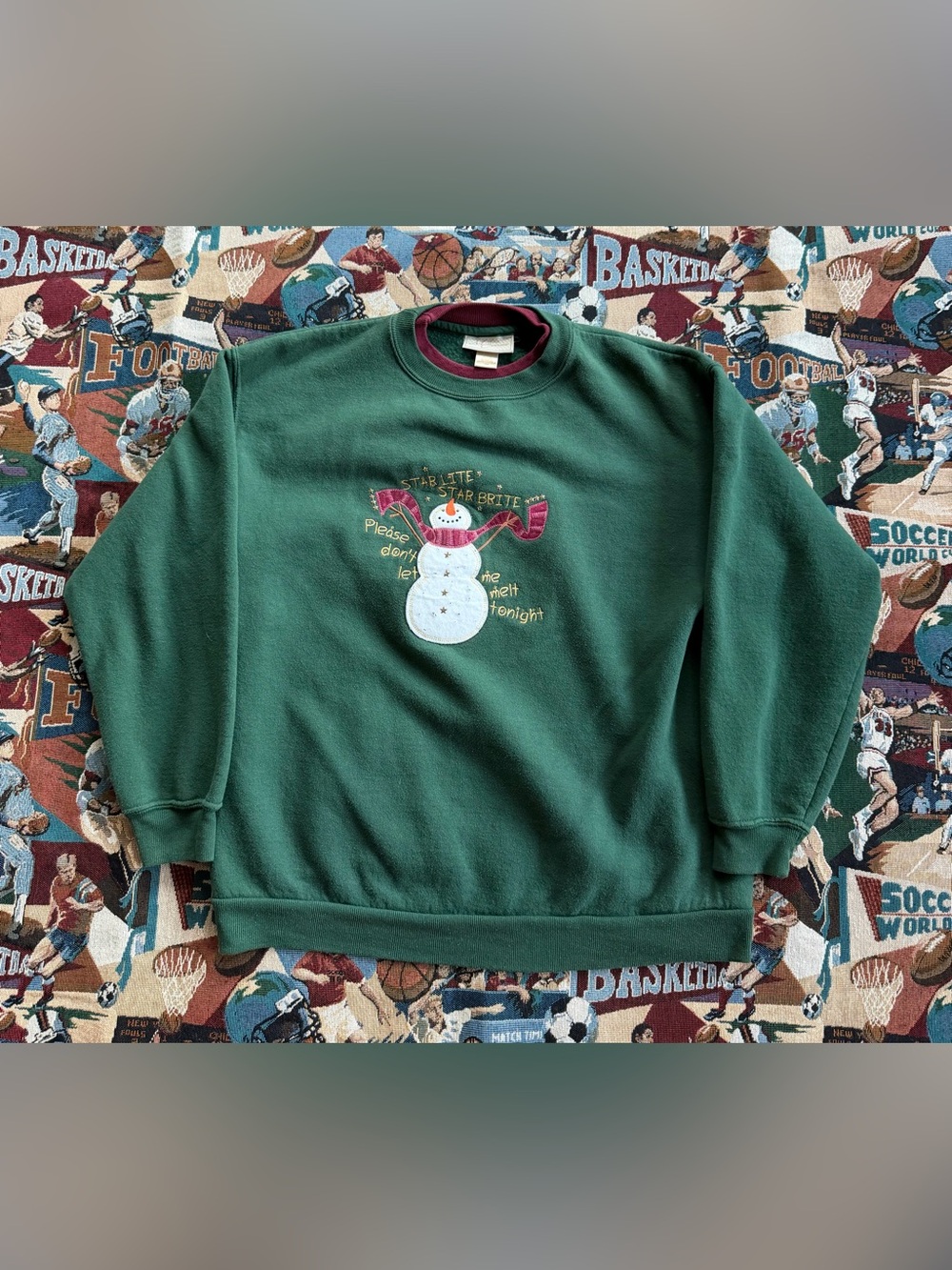 Vintage 90s Women’s Winter Snowman Green Sweatshirt